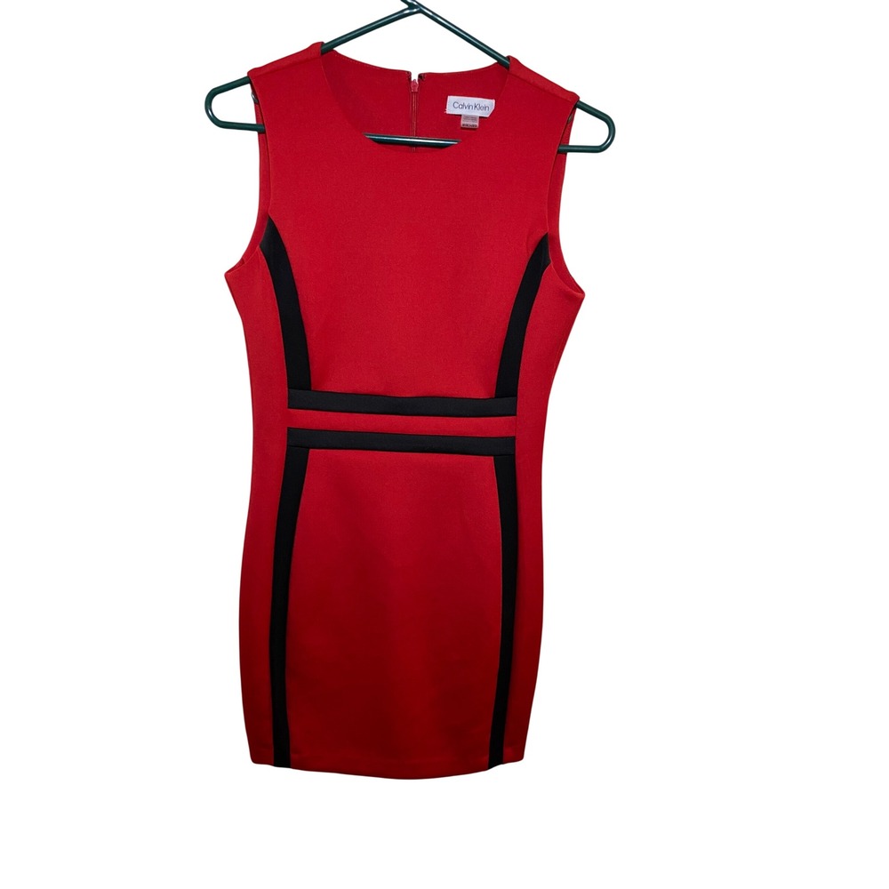 Calvin Klein Red Black‎ Colorblock Sleeveless Sheath Dress 8P Petite CD8M16EV